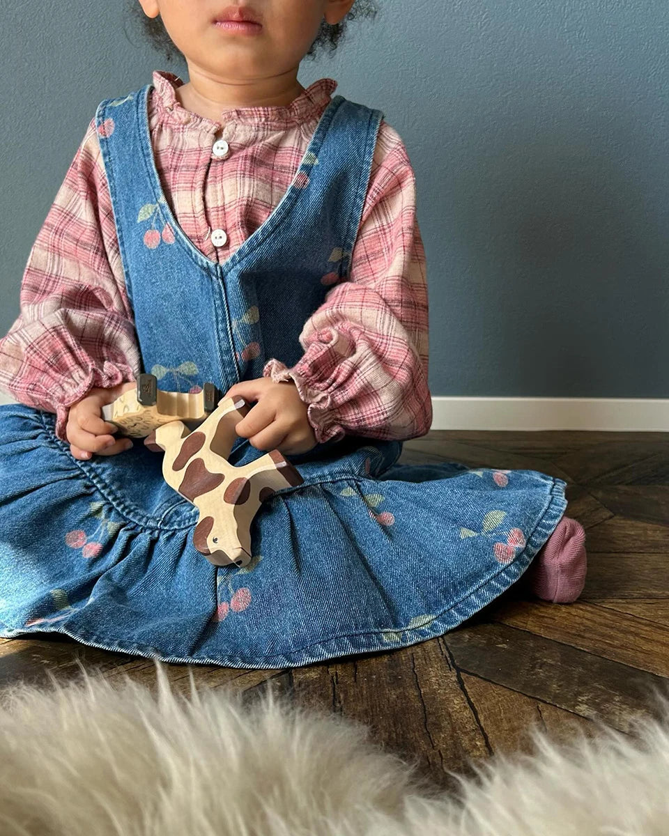 Robe imprimée mignonne pour filles, ensemble de vêtements pour tout-petits, veste à bretelles en jean, robes à enfiler en denim pour enfants, pantalons en jean combiné, marque KS, 2024