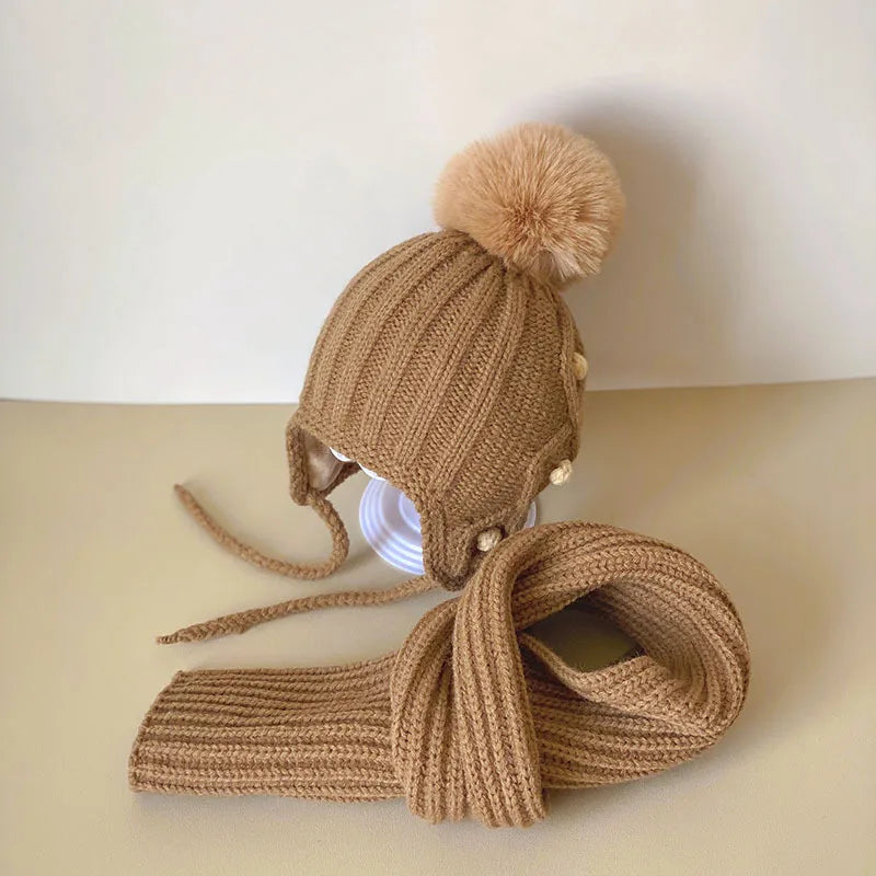 Coréen enfants écharpe chapeau ensembles automne hiver bébé chaud laine tricoté oreille Protection casquette enfant en bas âge garçons filles cou écharpe de noël