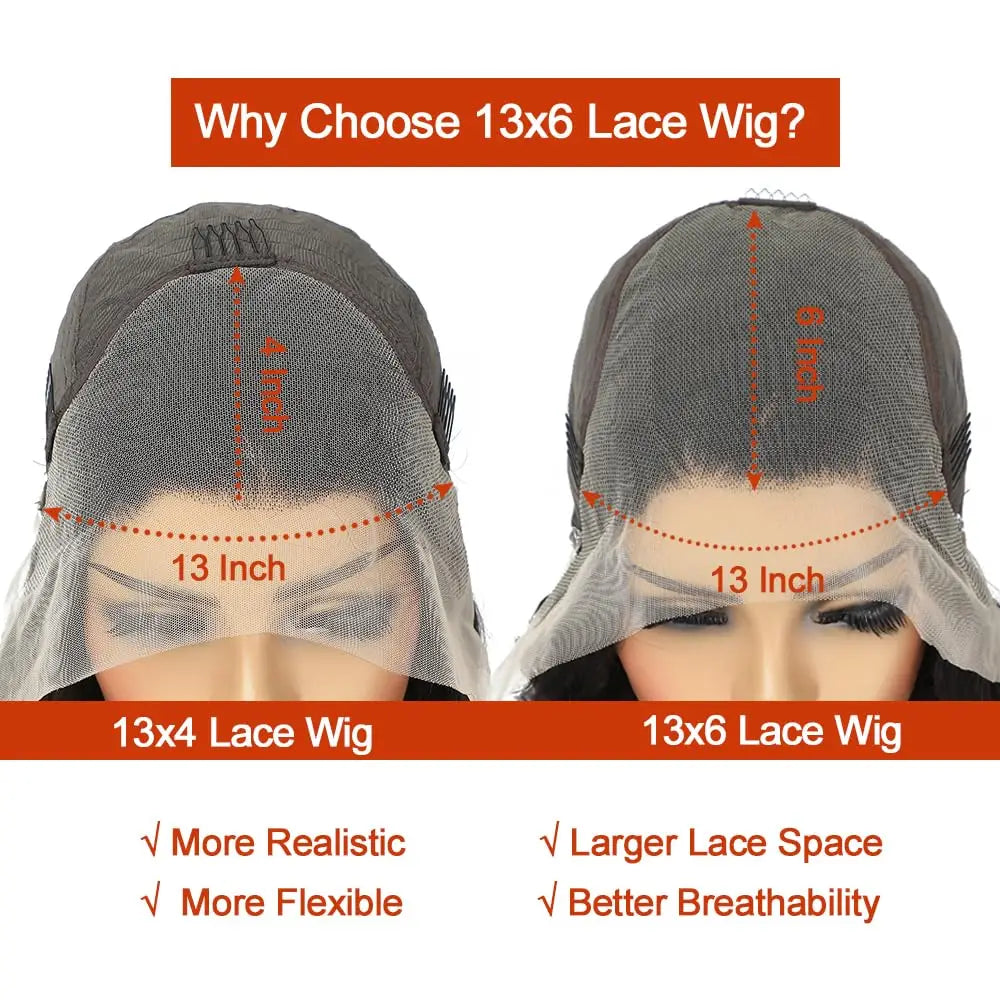 Perruque Lace Front Wig Remy naturelle Body Wave, cheveux humains, Orange gingembre, 36 pouces, 13x6, HD, densité 180%, pre-plucked