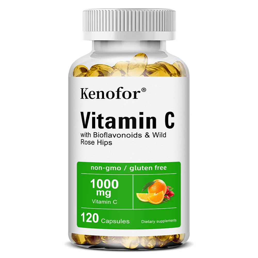 Vitamine C 1000 Mg - avec agrumes, églantier, soutien immunitaire, production de collagène, santé de la peau, antioxydant, 120 gélules