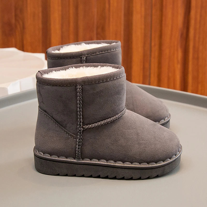 Bottes de neige pour enfants, Style concis, peluche épaisse, bottes courtes d'hiver pour enfants, couleur unie, chaussures classiques unisexes à enfiler pour garçons et filles 23-36