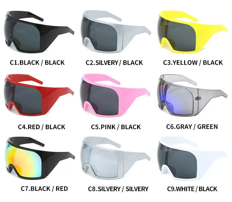 Lunettes de soleil surdimensionnées Punk Shield pour femmes et hommes, grande monture, marque de luxe, masque Steampunk, lunettes de sport pour dames, UV400, 2025