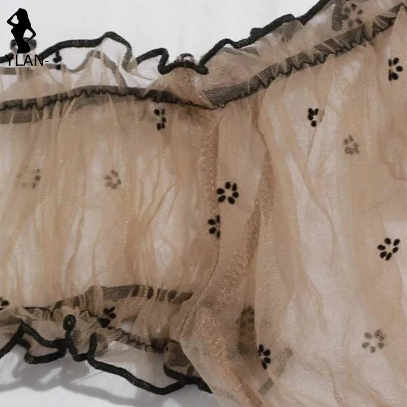 Ensemble de soutien-gorge à fleurs pour femmes, Lingerie Sexy, mignon, sans bretelles, Bralette, culotte, sous-vêtements fantaisie, intime, Transparent, érotique