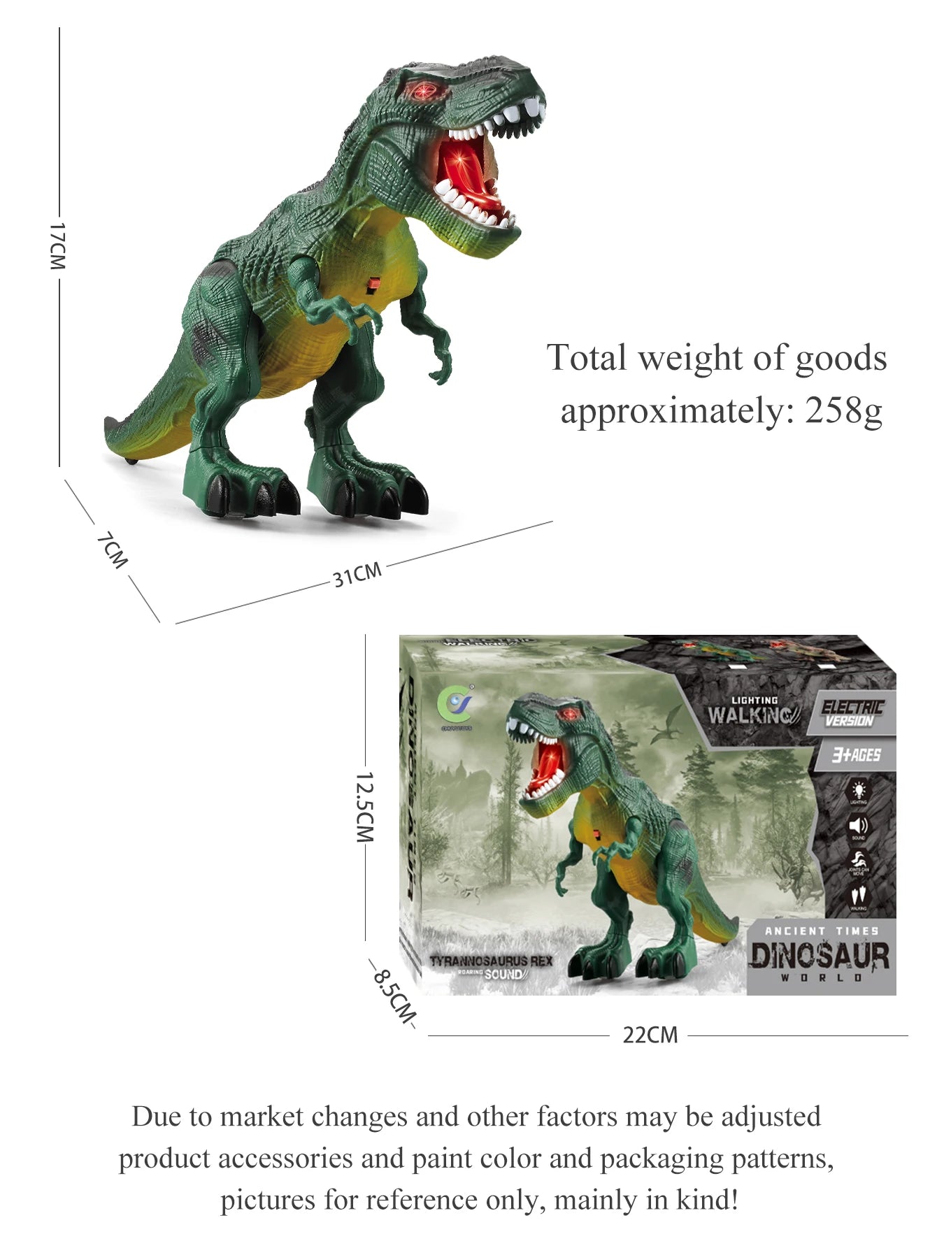 Dinosaur toys for children 3+, electric audiovisual dinosaur model, electronic walking robot, dinosaur toy, battery not included