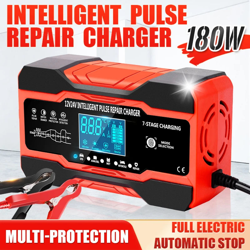 Chargeur de batterie de voiture 5A, chargeur de batterie intelligent 12V/24V, entretien automatique avec compensation de température pour tondeuse de camion