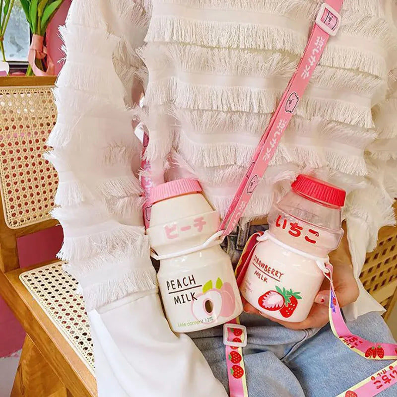 Bouteille d'eau en plastique de 480ml, bouteille de boisson en forme de Yakult, mignonne bouteille Shaker en Carton de lait Kawaii pour enfants/filles/adultes en verre