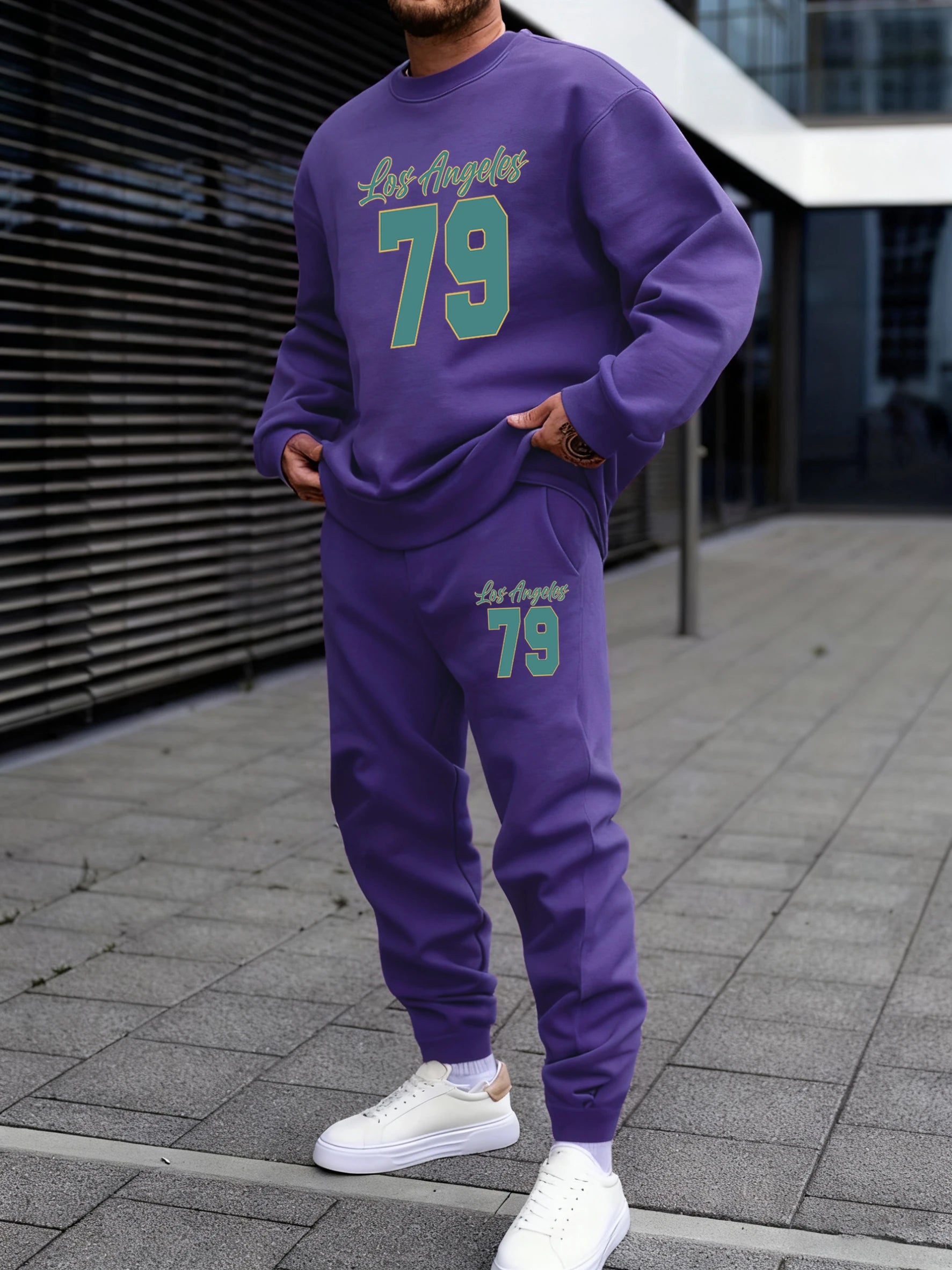 Los Angeles numéro 79 lettre imprimer homme sweat ensemble décontracté col rond pull automne polaire pantalons de survêtement doux Sport ensembles de hommes