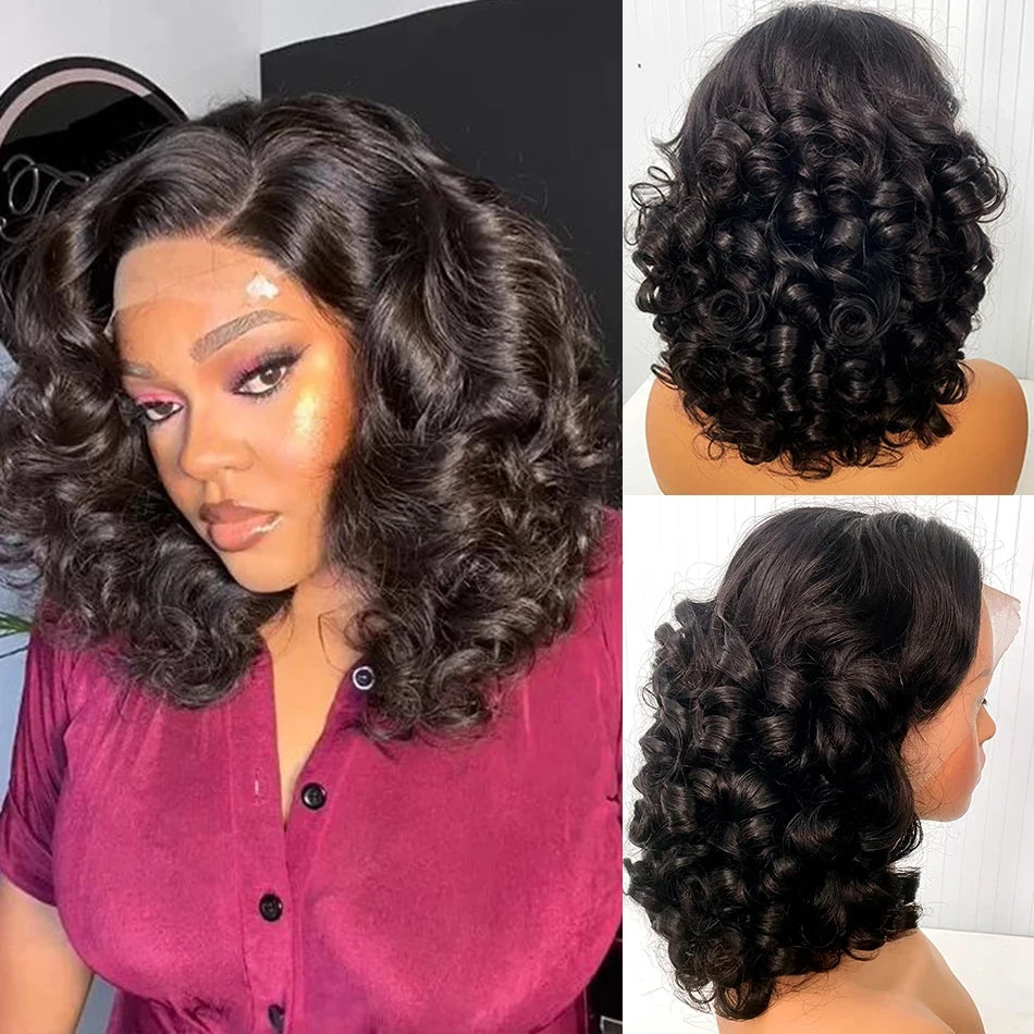 250% perruque de cheveux humains brésiliens vague lâche courte Bob perruque vague de corps 13X4 HD dentelle frontale perruque perruques de cheveux humains pour les femmes noires