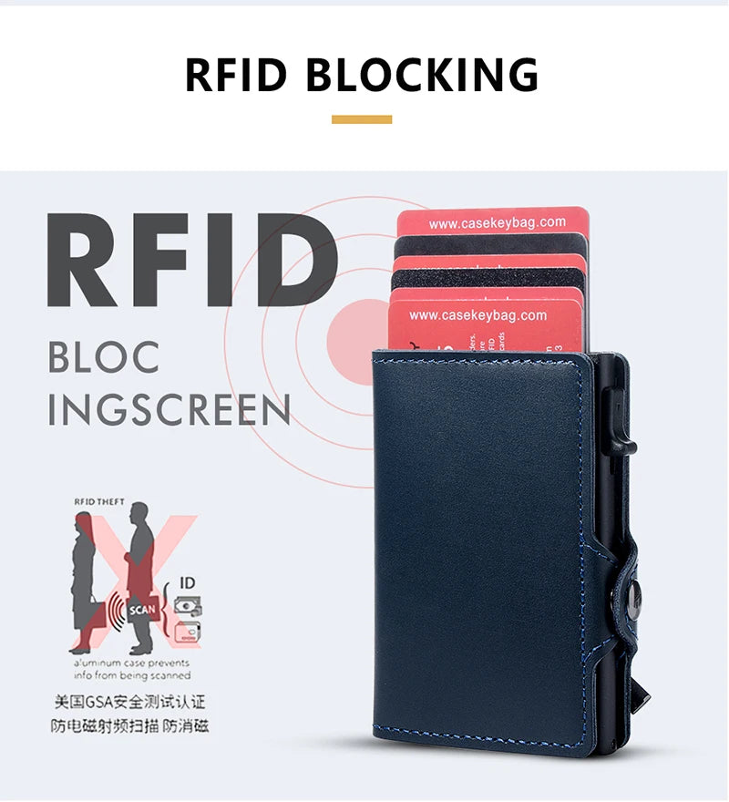 CASEKEY hommes portefeuilles véritable cuir de vache Pop Up affaires porte-carte de crédit RFID blocage mince intelligent portefeuille en Fiber de carbone avec poche
