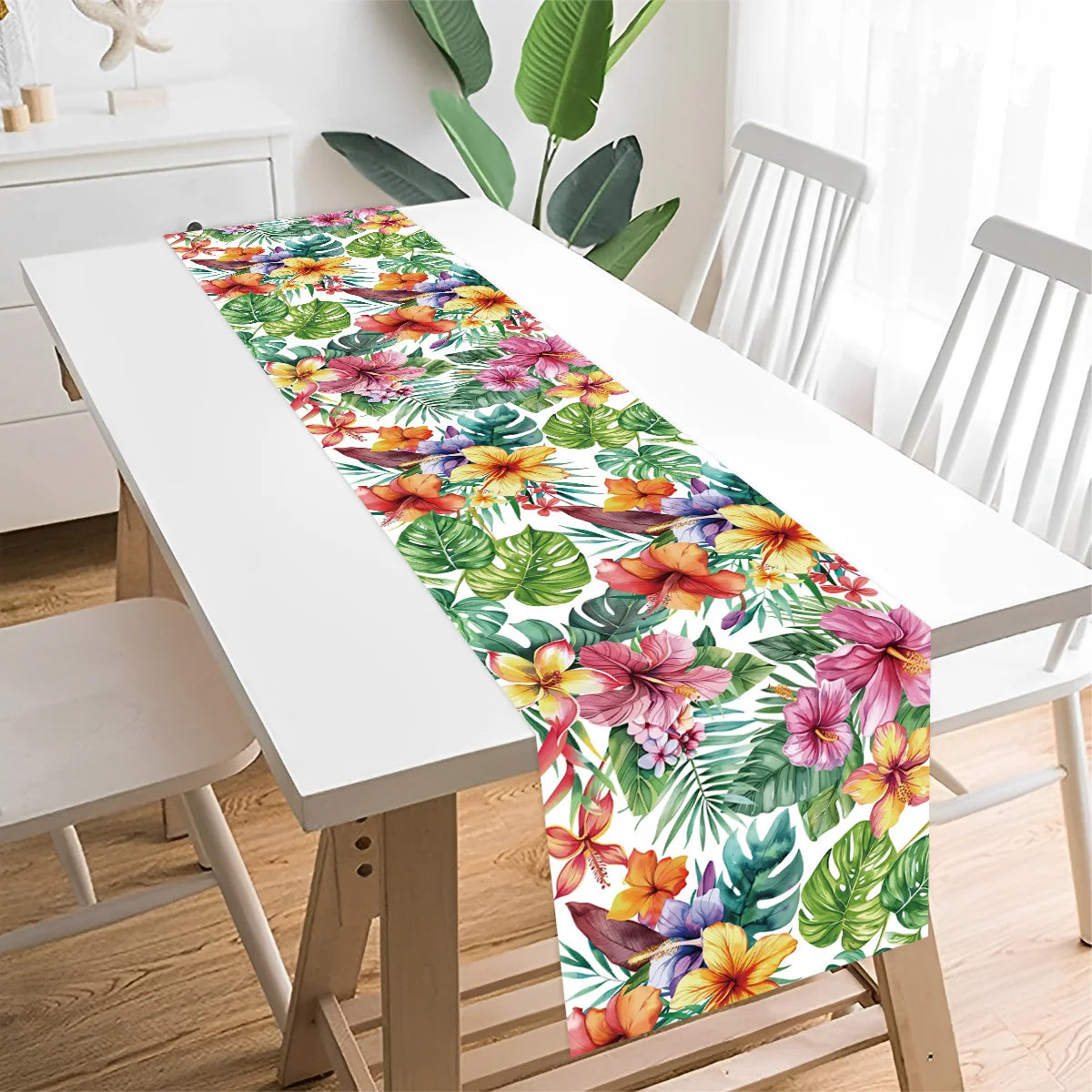 Summer Hawaiian Flower Table Runner, Flamingo Birthday Party Decor for Kids, Aloha Hawaii Tropical Party Supplies, Dining Table Decor