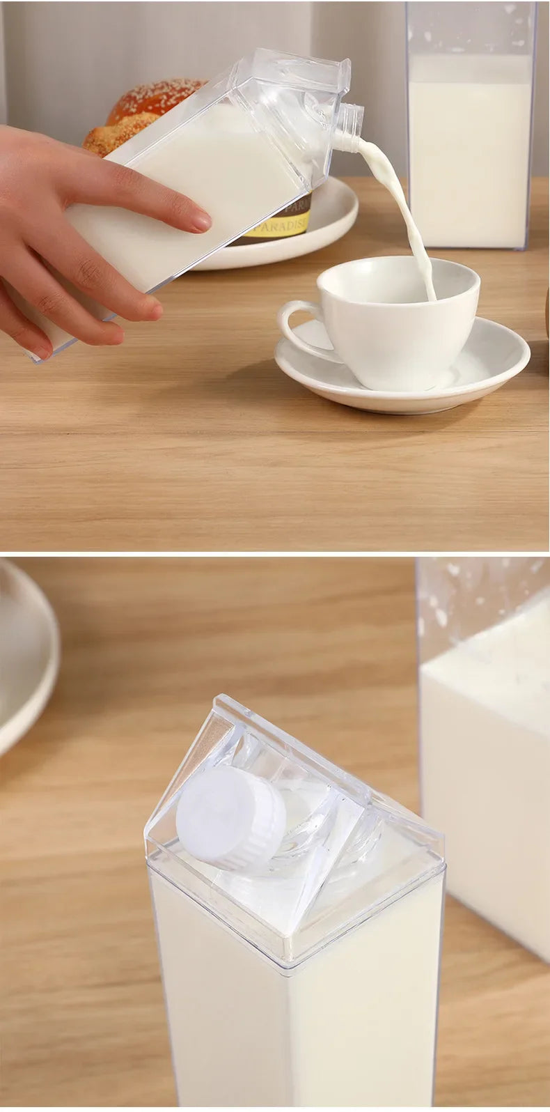 Bouteille d'eau à freins à lait en plastique transparent, boîte transparente portable pour jus, thé, tasse à boire HI, 500ml, 1000ml