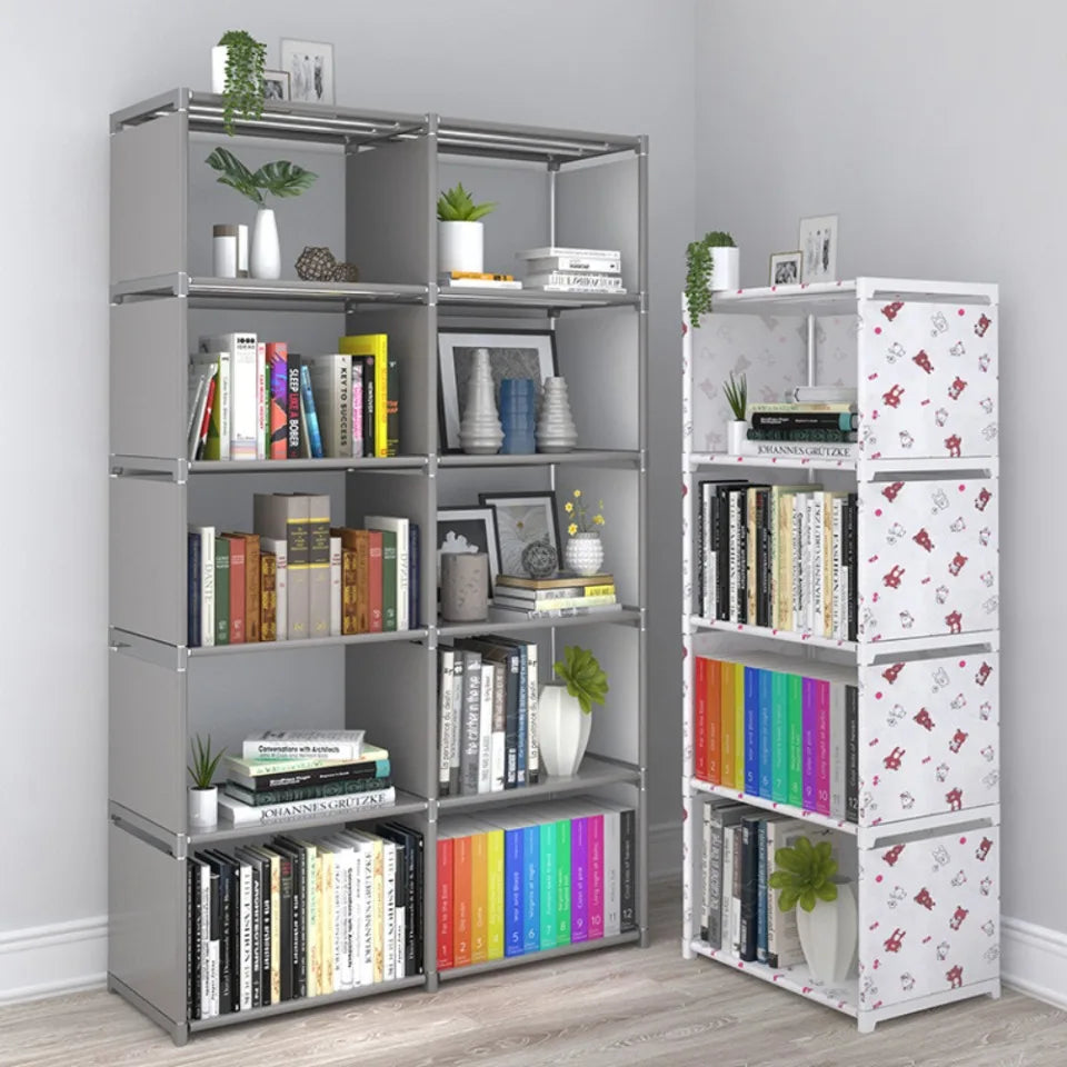 Simple storage shelf, multi-layered clutter storage shelf, bookcase organizer, easy assembly for bedroom or bookcase