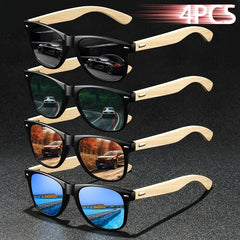 4 pièces mode carré unisexe bambou bois Vintage lunettes de soleil pour hommes femmes conduite pêche marque concepteur lunettes de soleil homme UV400
