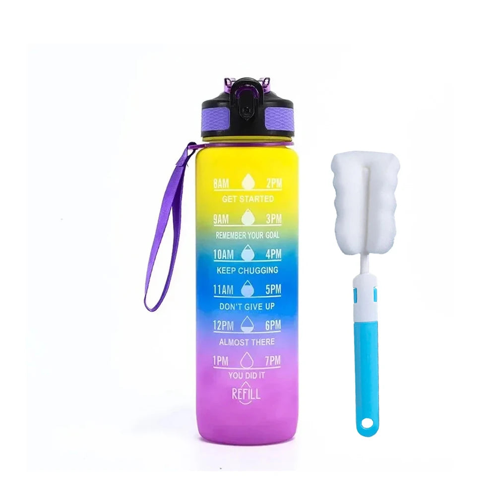 Bouteille d'eau potable de 32 oz avec fois pour boire et paille, motivation avec sangle de transport, étanche BPA et sans toxique