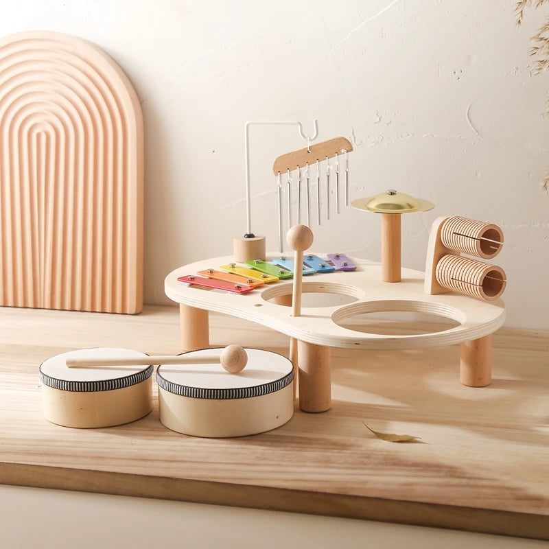Jouets éducatifs pour bébés, cloches éoliennes en bois, jouets musicaux Montessori pour enfants, Xylophone, cadeaux d'anniversaire pour nouveau-nés, jouets de Table musicale