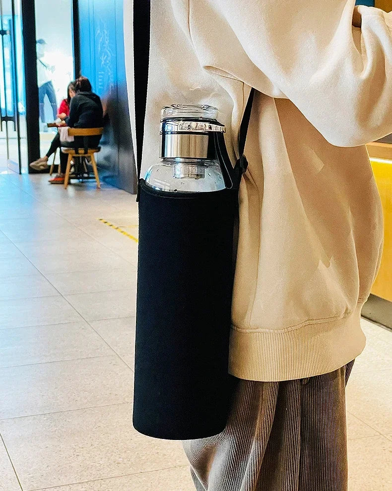 Bouteille d'Eau en Verre de Grande Capacité, Transparente, pour le Lait, le Jus, pour l'Extérieur, Portable, Étanche, pour le Thé, 2L