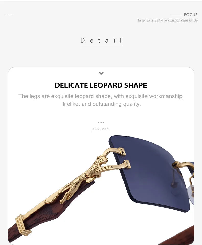 Frameless square wooden sunglasses for men and women, vintage, fashionable, luxury, retro, 2023
