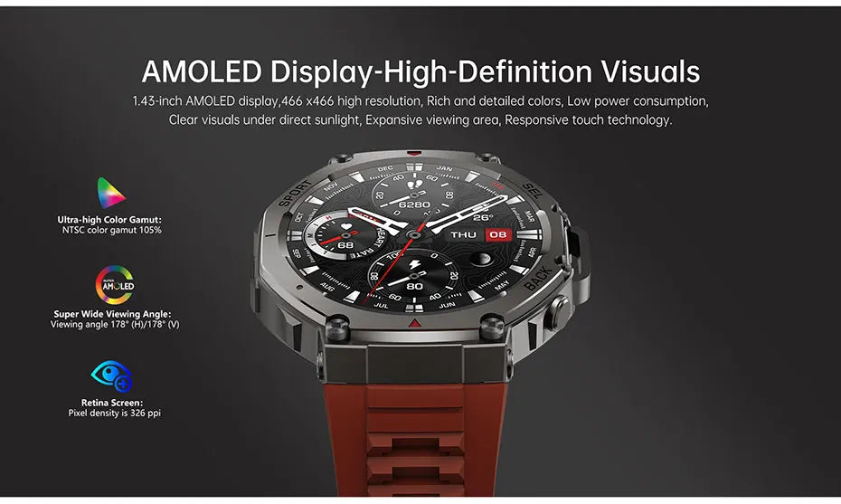 Montre intelligente pour t-rex 3 GPS Smartwatch AMOLED écran tactile 5ATM boussole extérieure moniteur de Sport de Fitness intelligent montre pour hommes pourXiaomi