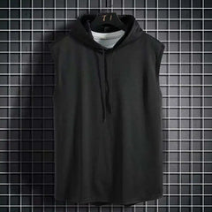 Hommes cravate col à capuche sans manches gilets mâle été ample solide Hip Hop t-shirt hauts