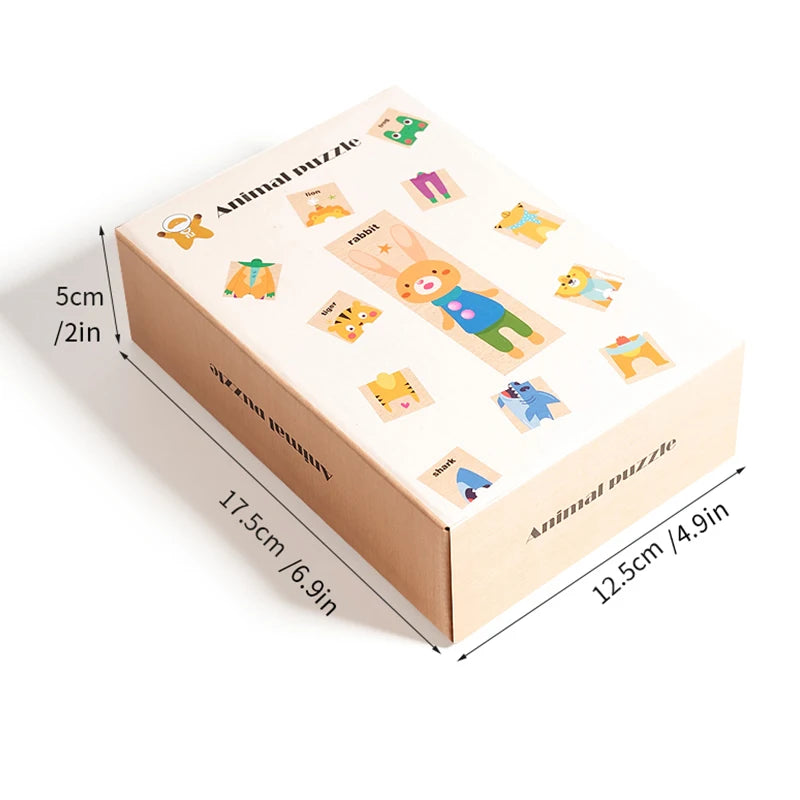 Puzzle assorti en forme d'animal de dessin animé pour enfants, planche de puzzle de cognition de mots anglais pour l'éducation précoce des bébés, jouet en bois