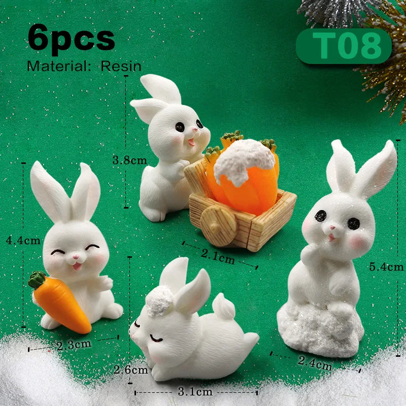 Figurine de pâques de noël, lapin blanc, carotte, bricolage, décor de chambre Kawaii, accessoires de décoration de jardin féerique miniatures modernes