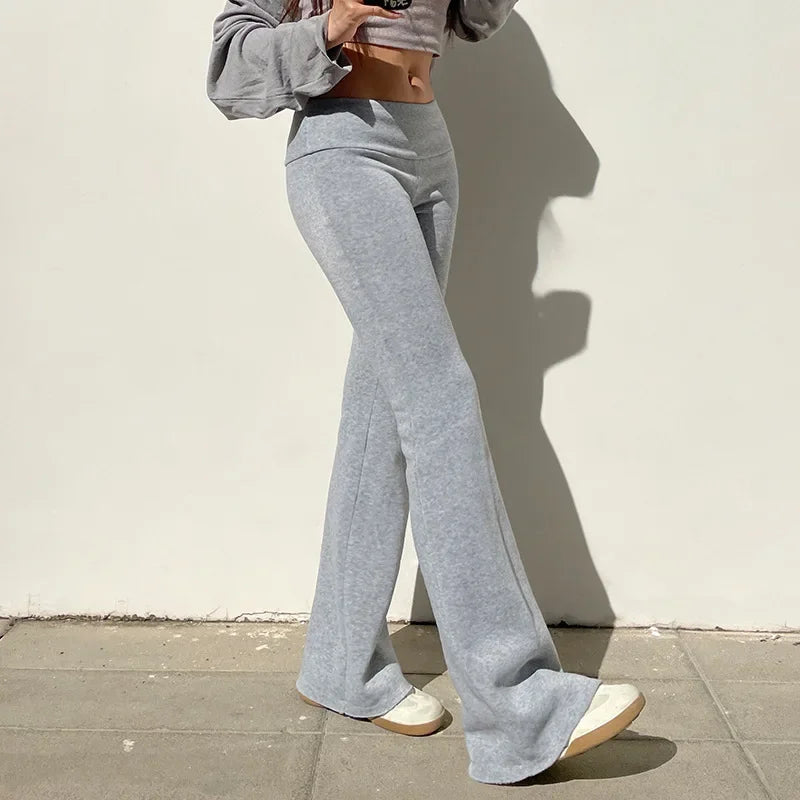 Women's Casual and Sexy Flared Trousers, Solid Color, Slim Fit, Low Rise, Bootcut, Autumn/Spring Fashion, Streetwear, Y2K, 2024
