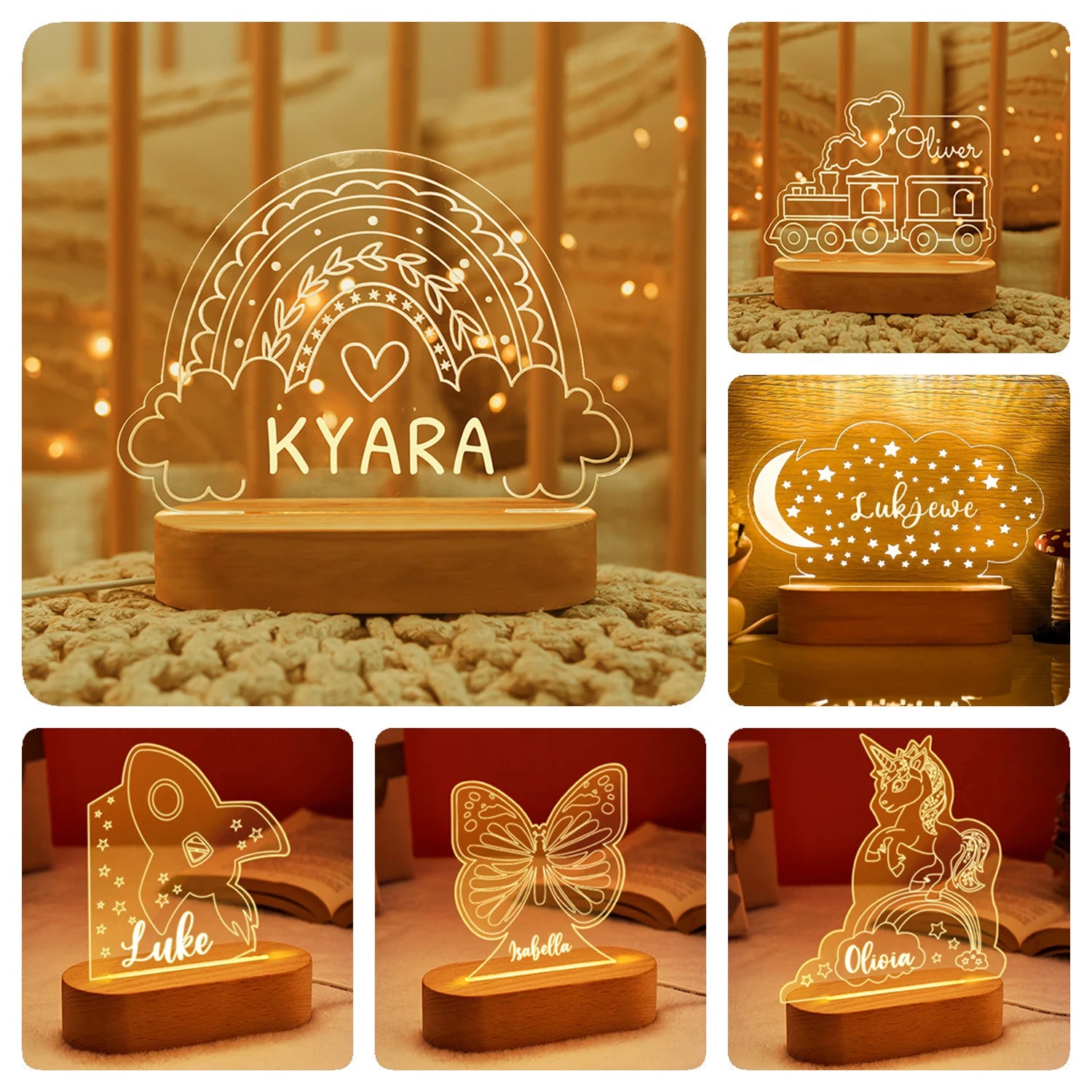 Bébé enfants USB veilleuse personnalisé enfants nom lampe personnalisé pépinière nouveau-né chambre décoration de la maison anniversaire Souvenir cadeau