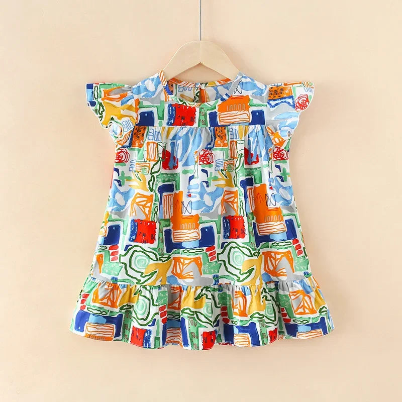Robes d'été pour filles, 100 % coton, vêtements pour enfants, tenue de princesse de fête, à la mode, motif floral, robes de plage