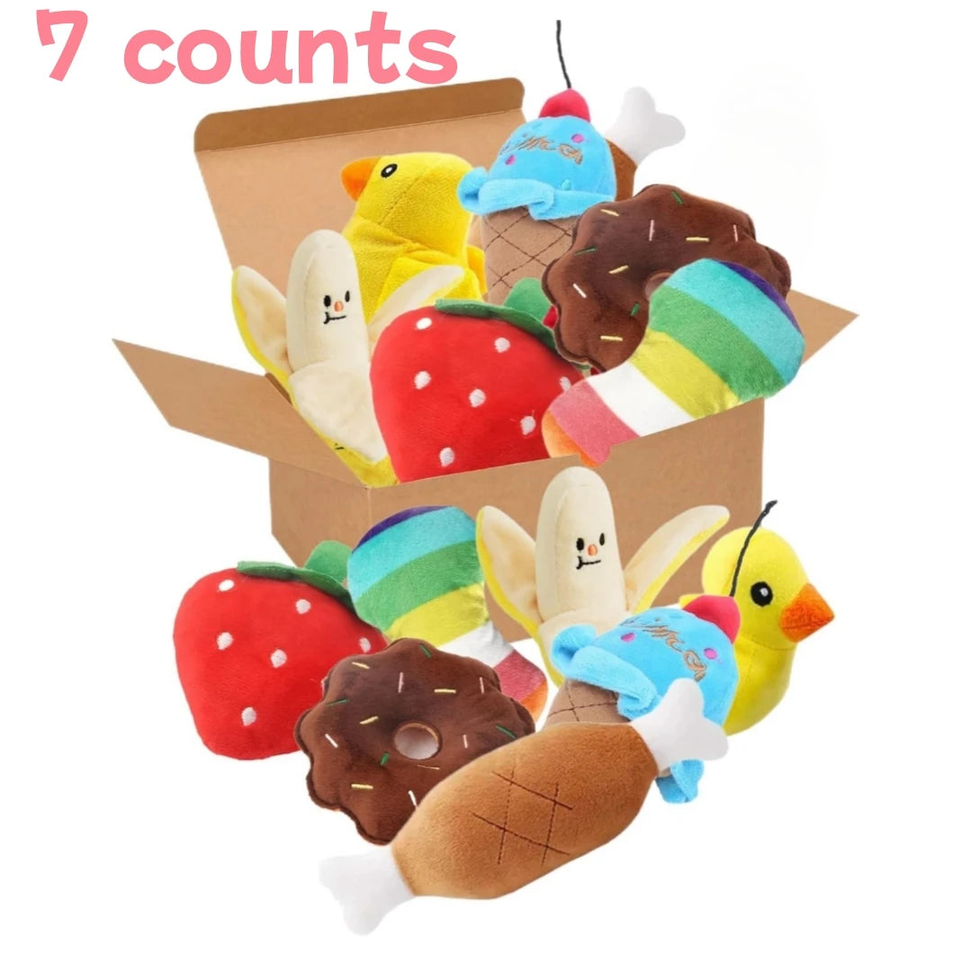 Un ensemble de 7 pièces de jouets sonores pour chiots, à mâcher en peluche en vrac pour animaux de compagnie, collations aux fruits et jouets pour chiots de légumes, adaptés aux jeux mignons