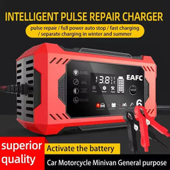 Chargeur de batterie de voiture, grand écran 6a 12V, dispositif de charge de batterie de voiture et de moto, batterie au plomb, réparation intelligente, écran LCD