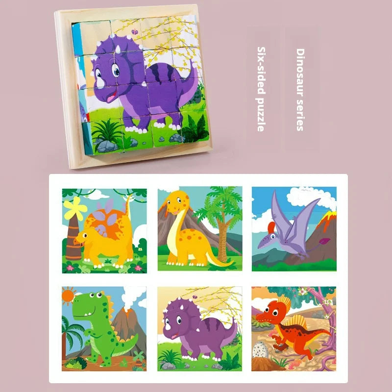 Puzzle en bois peint à Six côtés, blocs de construction tridimensionnels pour animaux de la circulation, jouet éducatif pour l'éducation précoce