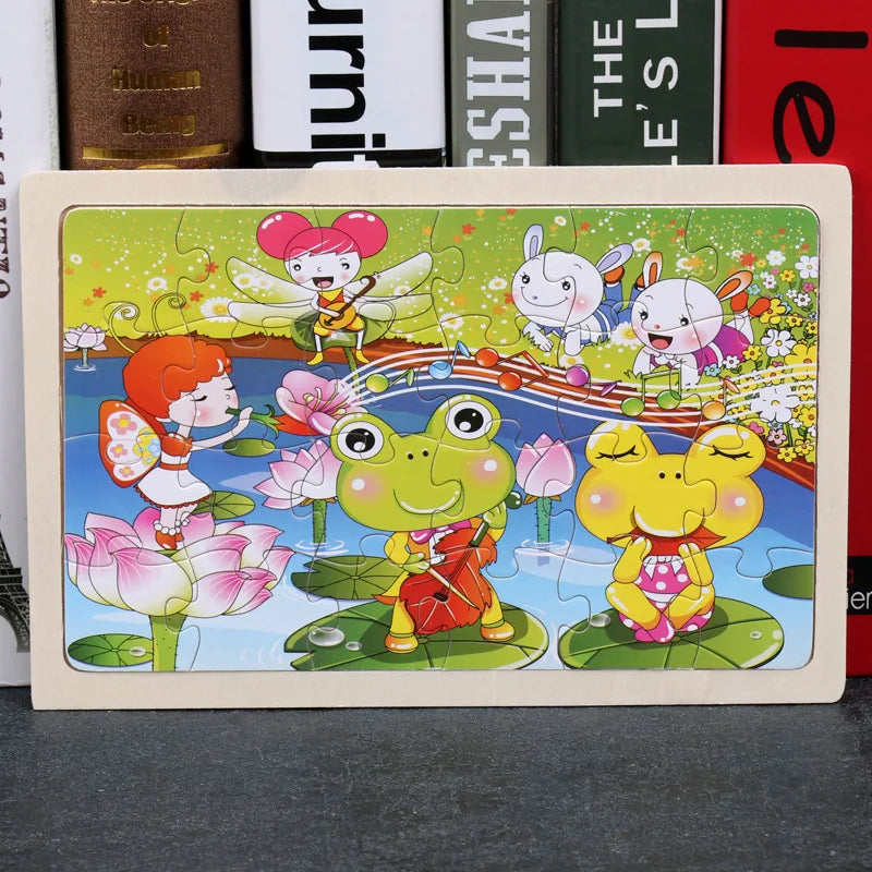 Nouveau 24 pièces Puzzles en bois enfants dessin animé Animal bois Puzzle jouets d'apprentissage éducatif précoce pour enfants cadeau