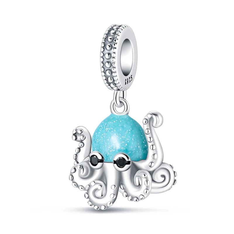 Pendentif de Collection d'écologie marine en argent Sterling 925, mignon, méduse, hippocampe, baleine et tortue, bijoux fins, cadeau de fête sur la plage