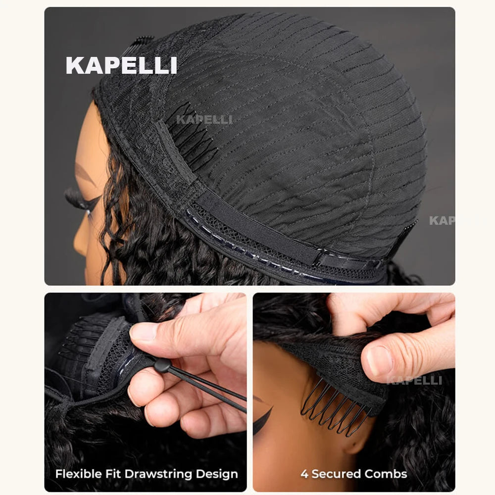 Demi-perruque cheveux humains crépus bouclés sans colle perruque cheveux humains prêt à porter 3 en 1 demi perruque avec cordon 250 densité bouclée demi-perruque