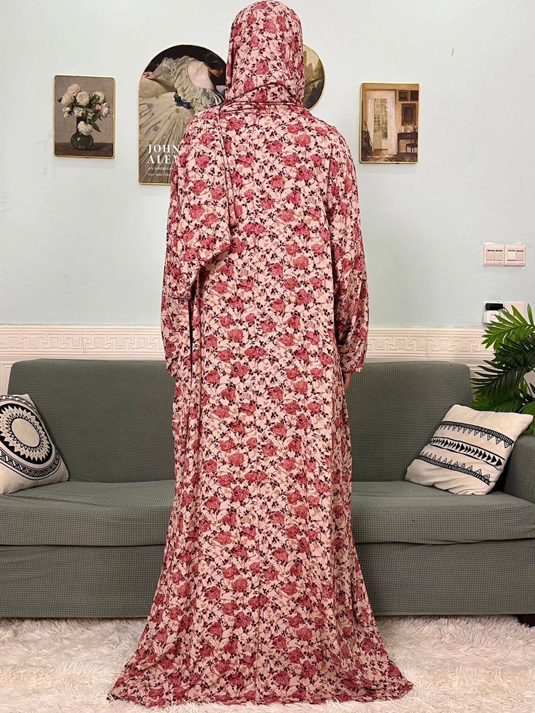 Abayas musulmanes en coton pour femmes, vêtement de prière traditionnel à fleurs pour Ramadan, Caftan africain, Marocain, Robe connectée, foulard