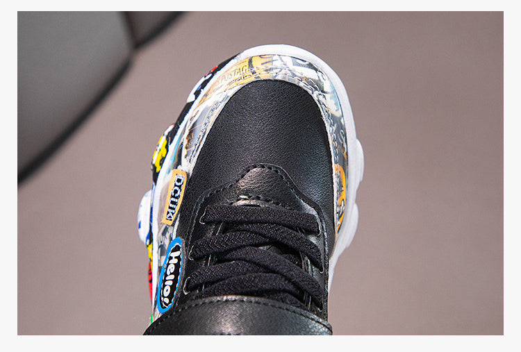 Taille 26-36 enfants sport baskets pour filles enfant dessin animé Graffiti modèle chaussures décontractées garçons basket-ball chaussure chaussures de sport