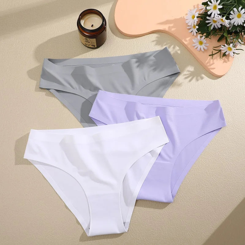 3 pièces/ensemble femmes culottes Sexy sans couture sans Trace sous-vêtements taille basse slips 9 couleurs unies respirant intimes Lingerie Ultra mince