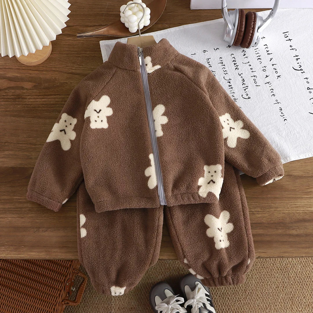 Ensemble épais en velours pour bébés, vêtements de maison pour enfants, dessin animé, secouant et brossé, automne et hiver