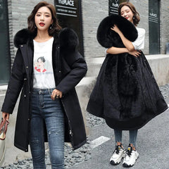 Veste d'hiver 2025 nouvelles femmes Parka vêtements manteau Long doublure en laine veste à capuche col de fourrure épais chaud vêtements de neige rembourré Parka 6XL