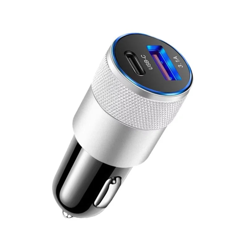 15W USB + PD petit canon en acier chargeur de voiture en alliage d'aluminium en métal chargeur de voiture 3.1A chargeur de voiture de téléphone portable