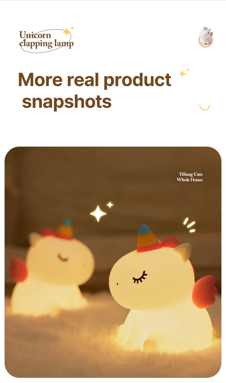 Veilleuse licorne mignonne en Silicone pour enfants, veilleuse LED à intensité variable, lampe licorne Squishy, lampe de chevet Rechargeable