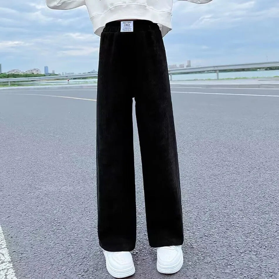 Pantalons à jambes larges pour filles, en velours côtelé, décontractés, à jambes droites, tendance, pantalons longs amincissants, nouvelle collection printemps et automne