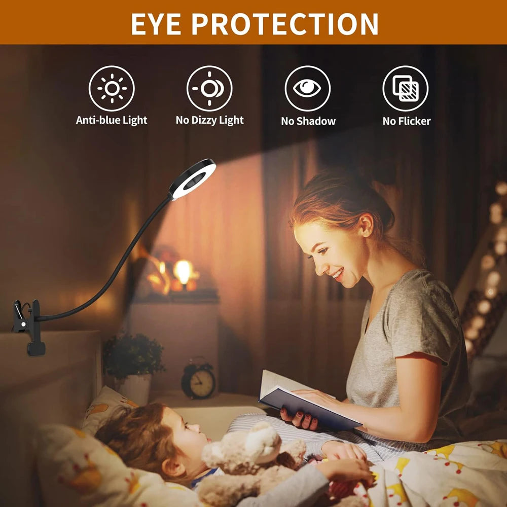 48 LED lampe de bureau Clip USB livre lumière chevet 360 °   Protection oculaire flexible, lampe de lecture à col de cygne, luminosité réglable, niveau 3