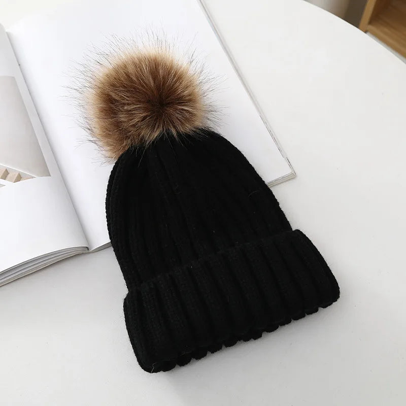 Chapeaux d'hiver pour enfants, pour filles et garçons, grand pompon, épais et chaud, tricoté, pour adultes et enfants, pull classique unisexe, casquettes Parent-enfant