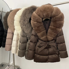 Down Jacket Women Large Fox Fur Hooded Thick Natural Silver Fur Warm Female Parkas Waterproof 2025 Winter 90% Duck Down Coat