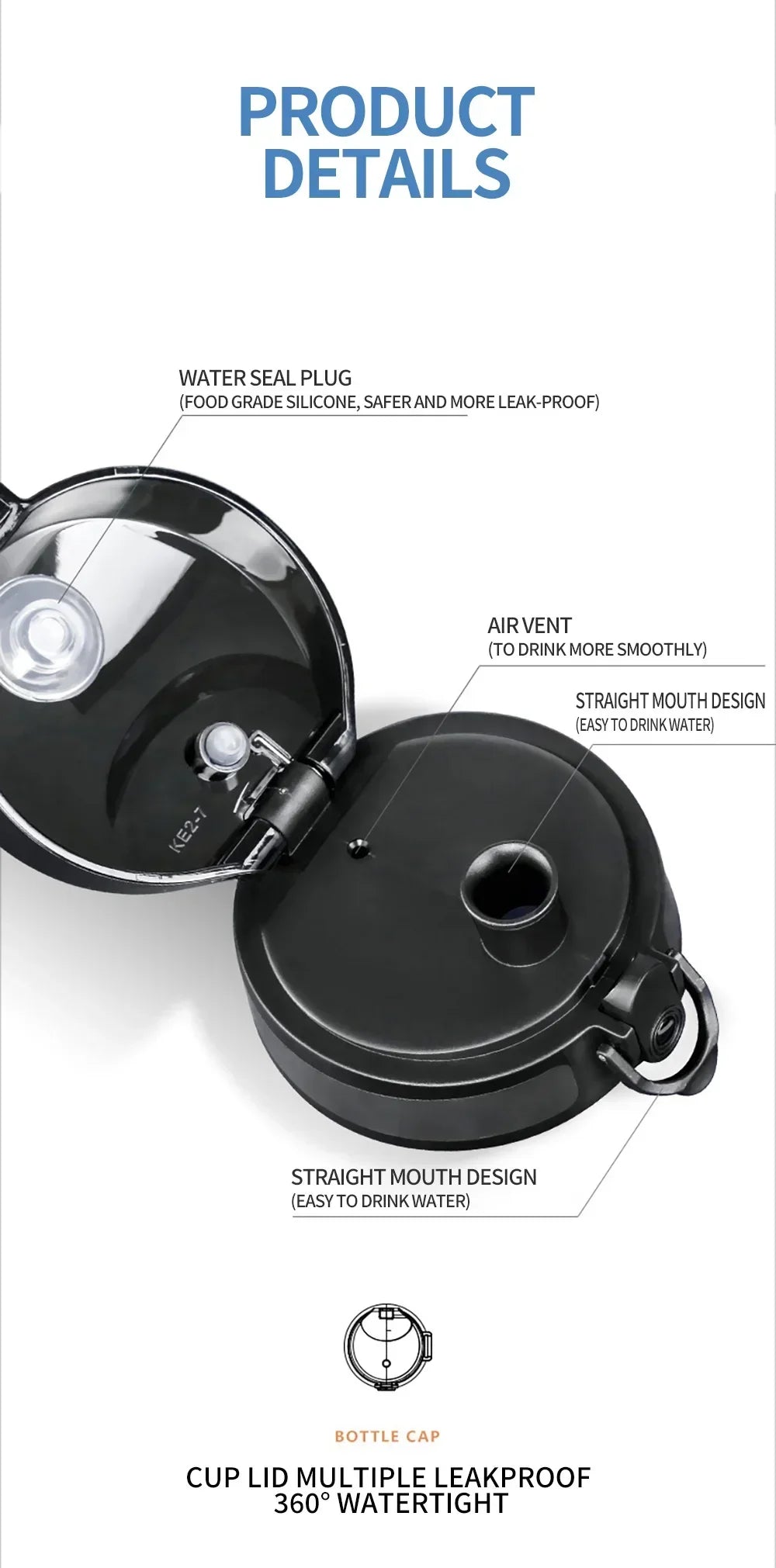 Bouteille d'eau portable sans BPA pour enfants et adultes, haute qualité, 500ml, 1000ml, cuillère à soupe de sport, clics amicaux, HI