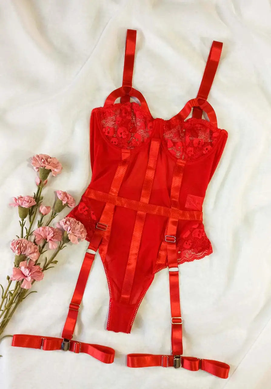 Ensemble de Lingerie Sexy Push Up dentelle jarretière ensemble de Lingerie avec tour de cou femmes intimes soutien-gorge à armatures et tongs dames ensemble de sous-vêtements