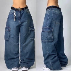 Jean Baggy Délavé à Poches Multiples pour Homme et Femme, Streetwear, Y2K, Hip-hop, Harajuku, Décontracté, Gothique, Taille Haute, Large, Surintendant, Nouvelle Collection