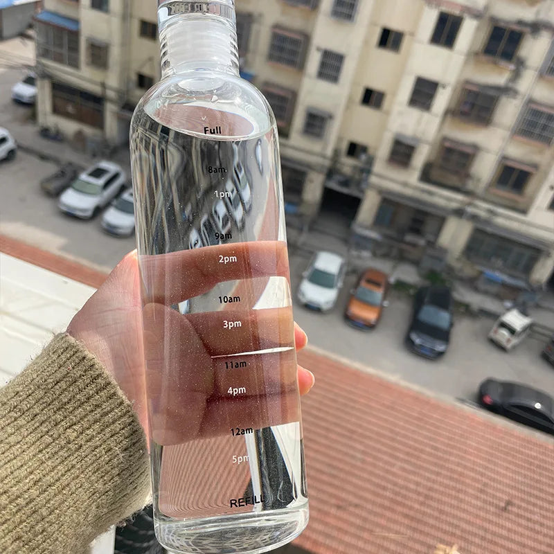 Bouteille d'Eau en Verre de Grande Capacité avec Couvercle Marqueur de Temps, pour Eau, Lait Transparent, Jus, Tasse Simple, Cadeau d'Anniversaire