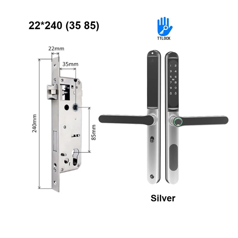 Serrure intelligente pour porte coulissante, étanche, mince, 2.8CM, mot de passe par empreinte digitale, carte IC, clé, compatible avec l'application TTlock et l'en-tête biométrique Alexa
